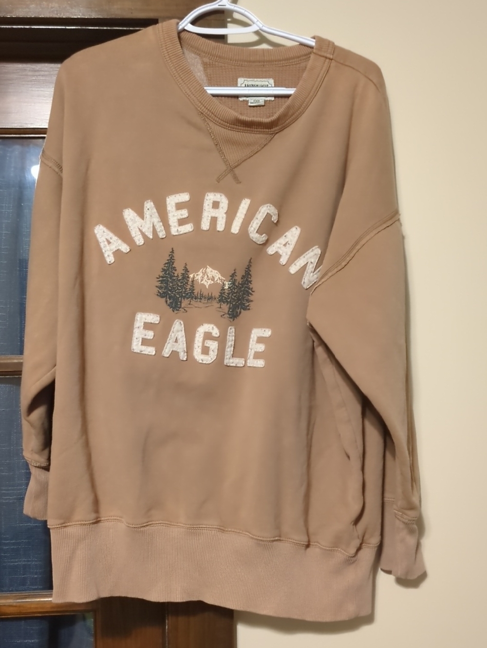 American Eagle Brown Ribbed Pullover Sweatshirt
